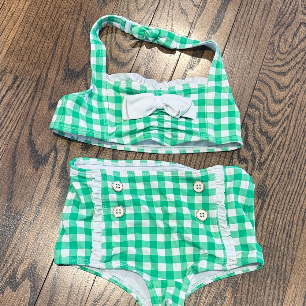 Janie and Jack Green Checkered Bikini Set